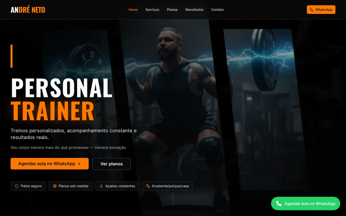 Página inicial do site do personal trainer André Neto