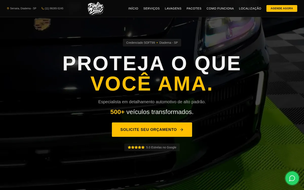 Página inicial do site Bonfim Car Detail