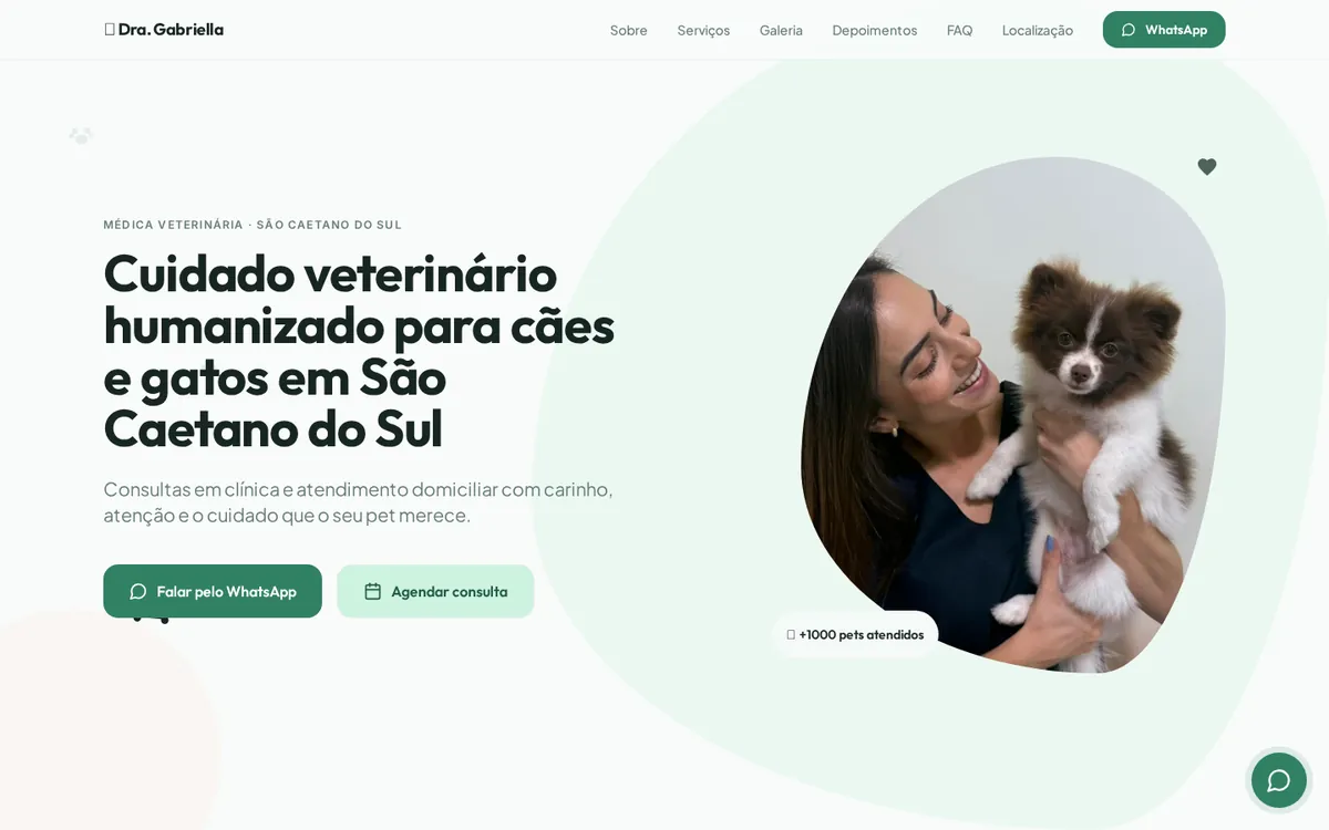 Página inicial do site da veterinária Dra. Gabriella Gesuele